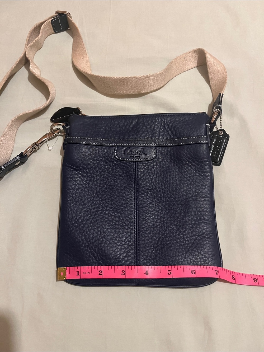 Coach Navy Leather Crossbody with Neutral Canvas Strap - Picture 4 of 4